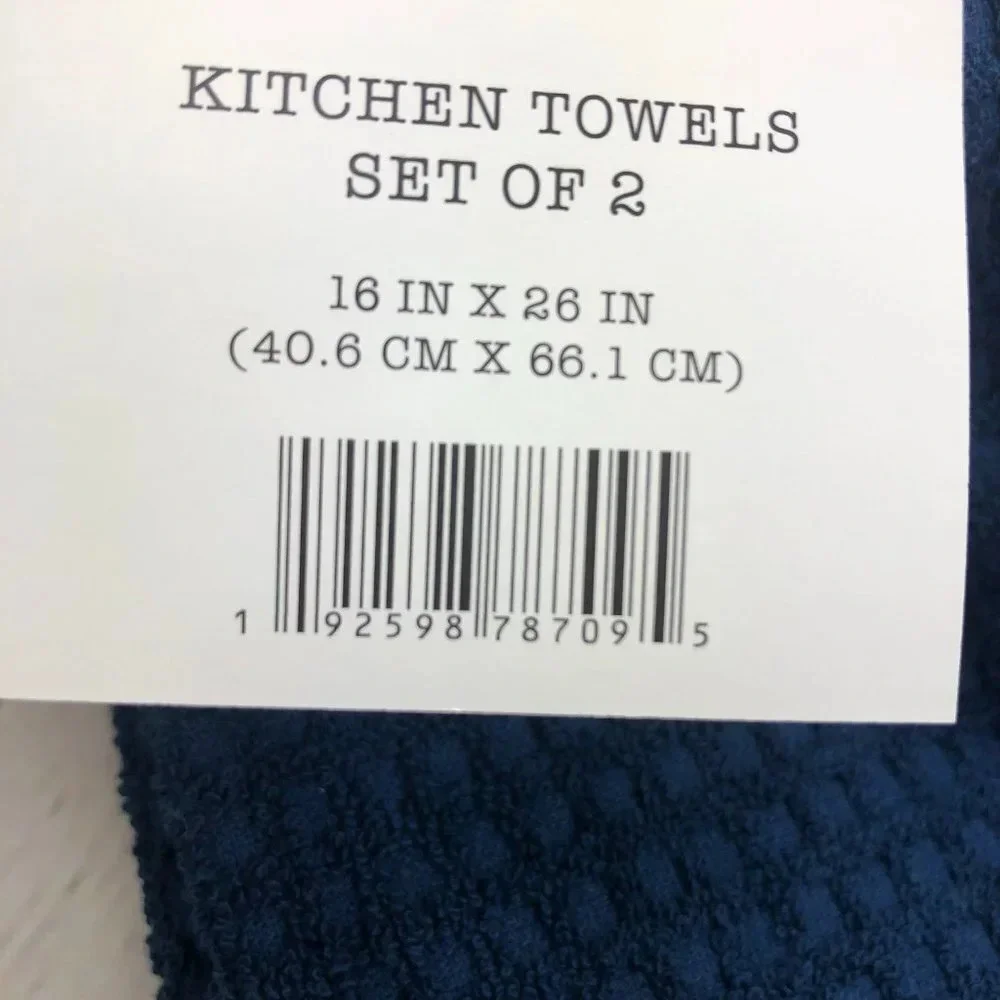 Rae Dunn EAT DRINK navy blue kitchen towel set farm house country classic